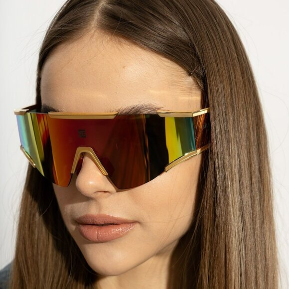 Balmain FLECHE BPS-138C-141 Women BRAND NEW Sunglasses Titanium Gold Red Brown - Picture 1 of 14